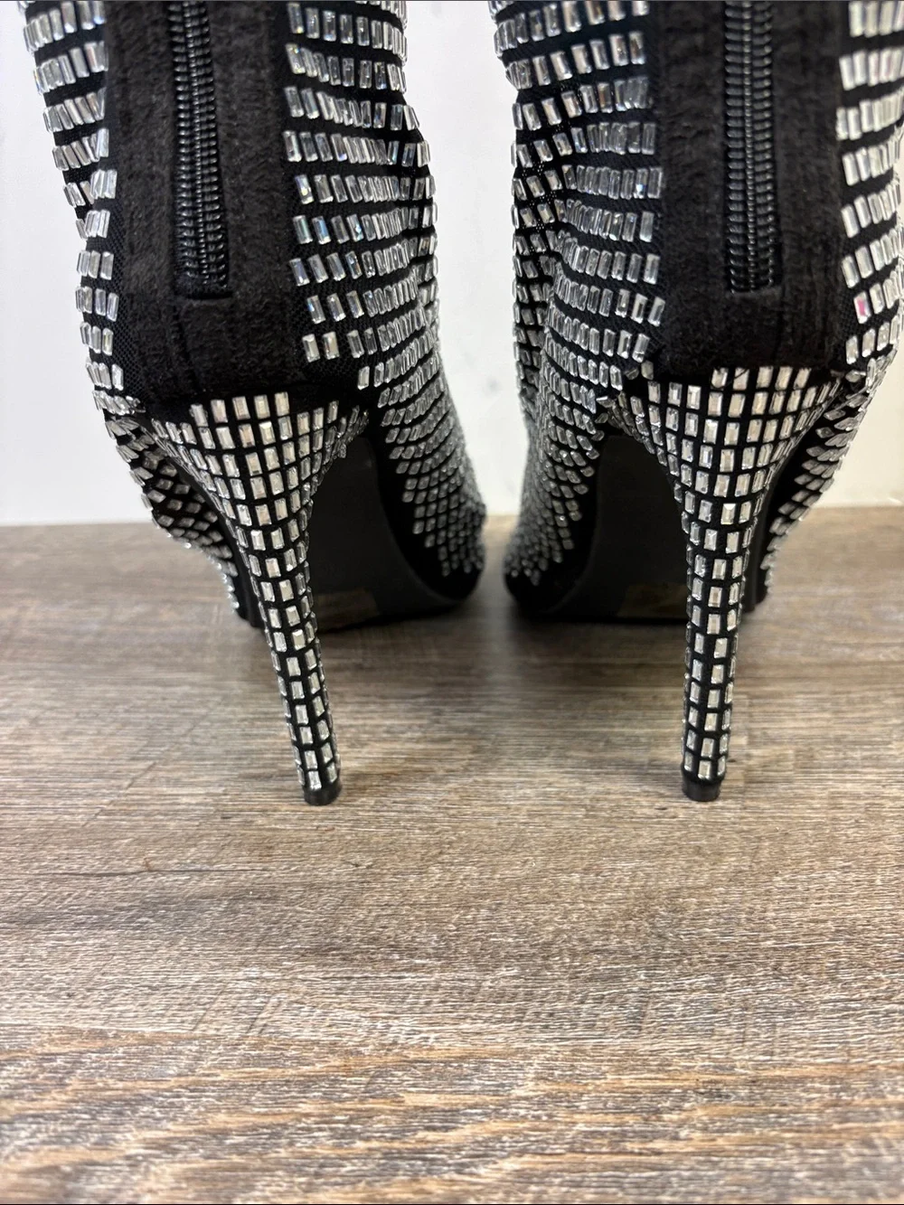 Fashion Nova Under The Disco Ball Over The Knee Rhinestone Boots Black Size 8.5